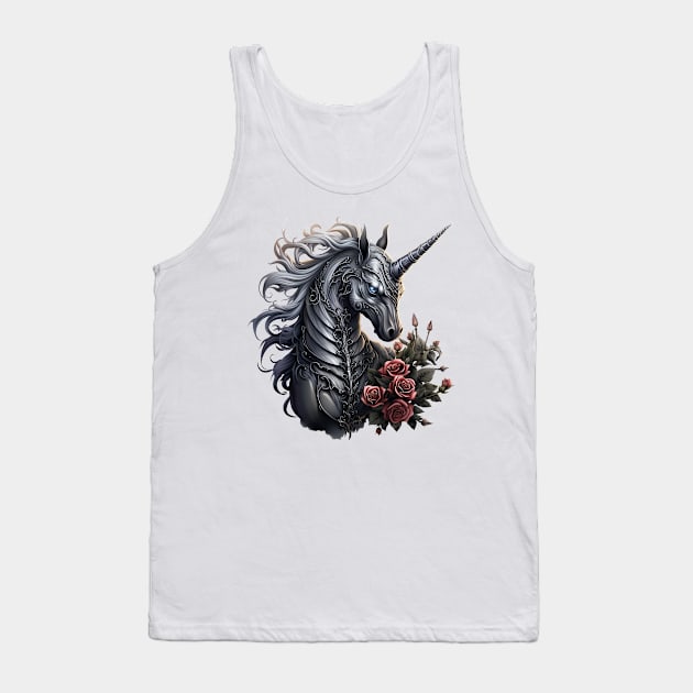 Gothic Unicorn Roses Tank Top by Chromatic Fusion Studio